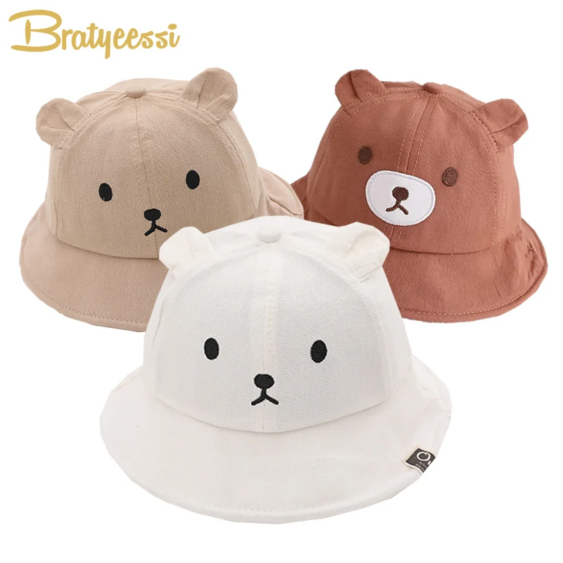 

Bear Kids Bucket Hat Cotton Spring Baby Sun Hat for Girls Boys Summer Toddler Cap Korean Infant Hats Baby Accessories 5-24M