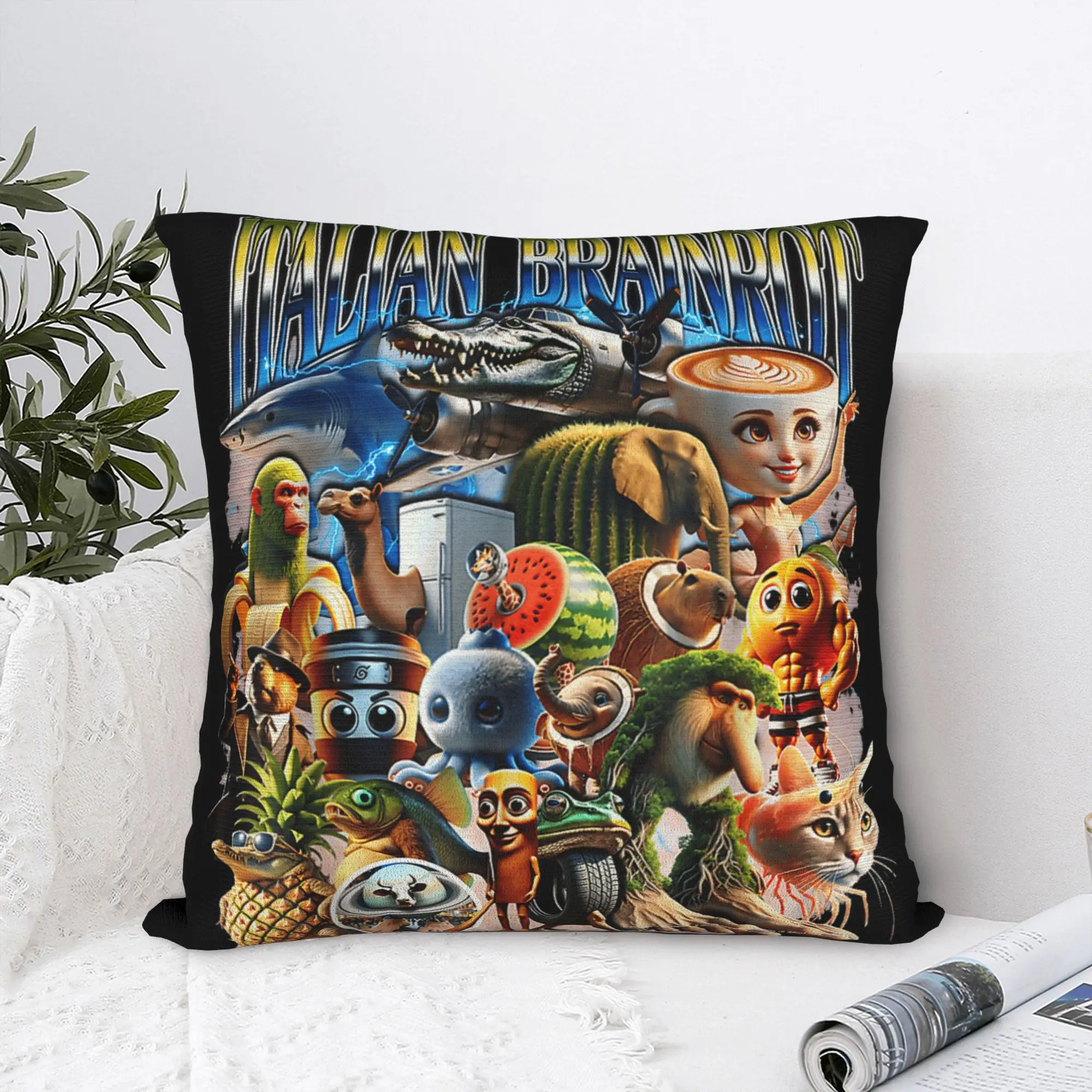 أنواع الإيطالية Brainrot ميمي شخصية المخدة المطبوعة غطاء وسادة بوليستر ديكور كيس وسادة غطاء المنزل سستة 45*45 سنتيمتر #1