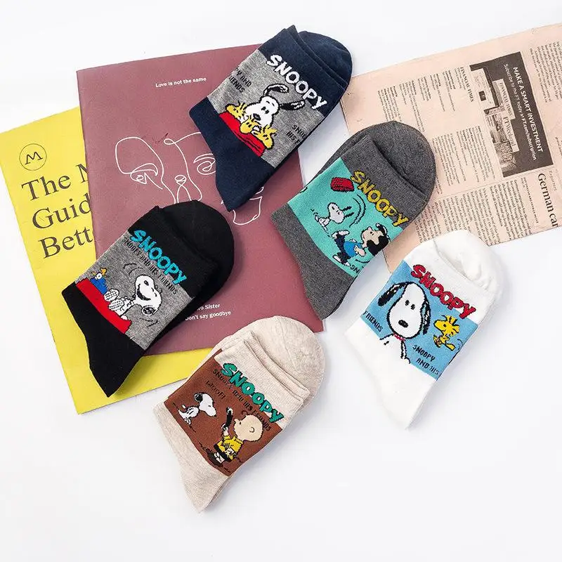 Kawaii Snoopy Cotton Socks Sports Socks Casual Mid Calf Stocking Anime Cartoon Fashion Birthday Gifts Girlfriend Gifts For Girls