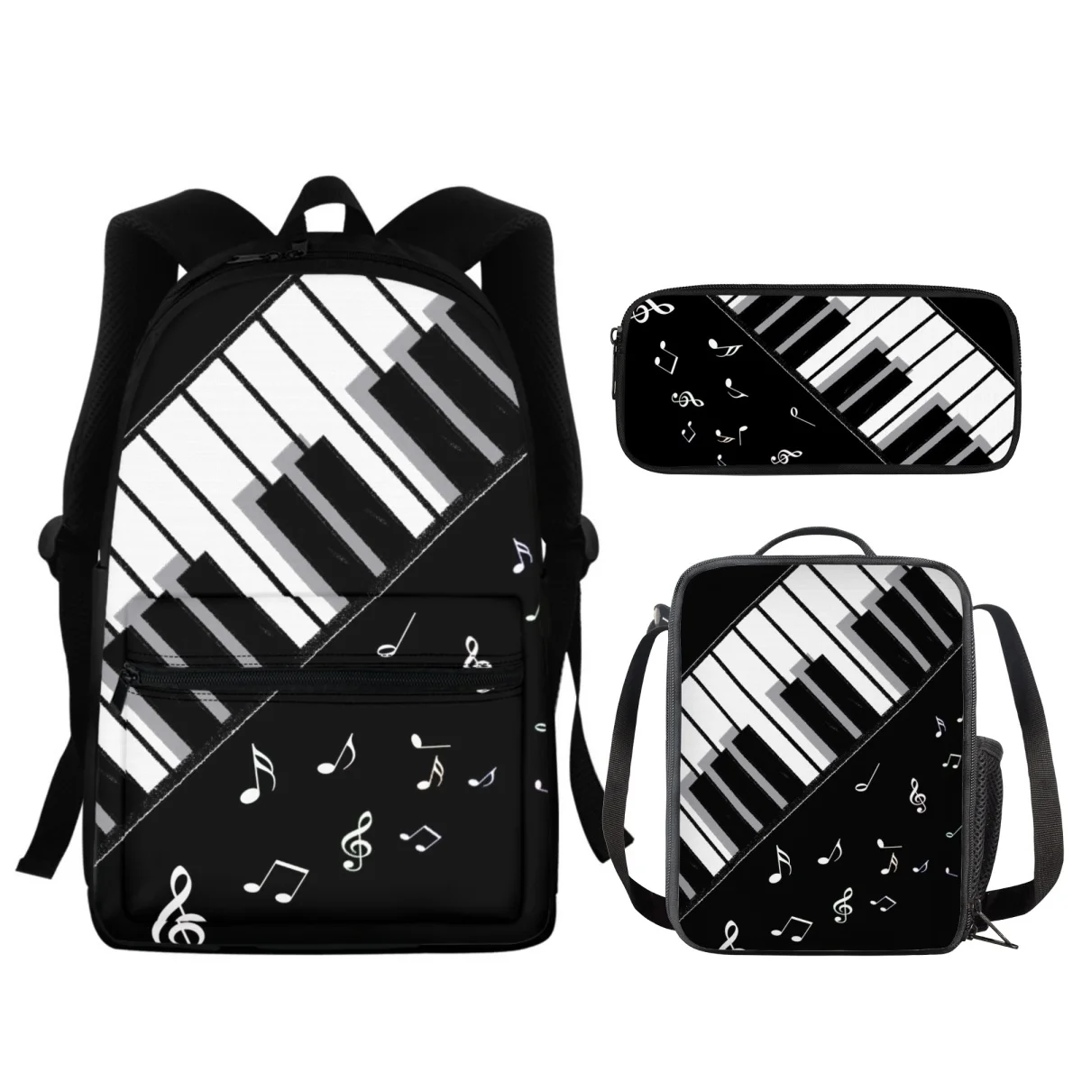 

FORUDESIGNS Piano Keys 3Pcs/Set Schoolbags Student Pencil Case Shoulder Diagonal Meal Bag Portable Creative Music Rucksack