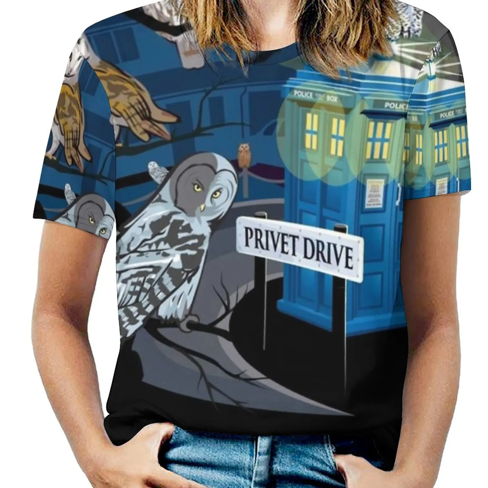 Hedwig Says ? Woman'S T-Shirt Spring And Summer Printed T Shirts Crew Neck Pullover Top Mashup Owl Owl Birds Who