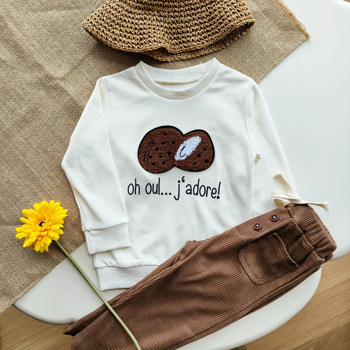 

2024 autumn new in kids baby boys girls active clothing set 2pcs - infant toddler flocking sweatshirts+pants