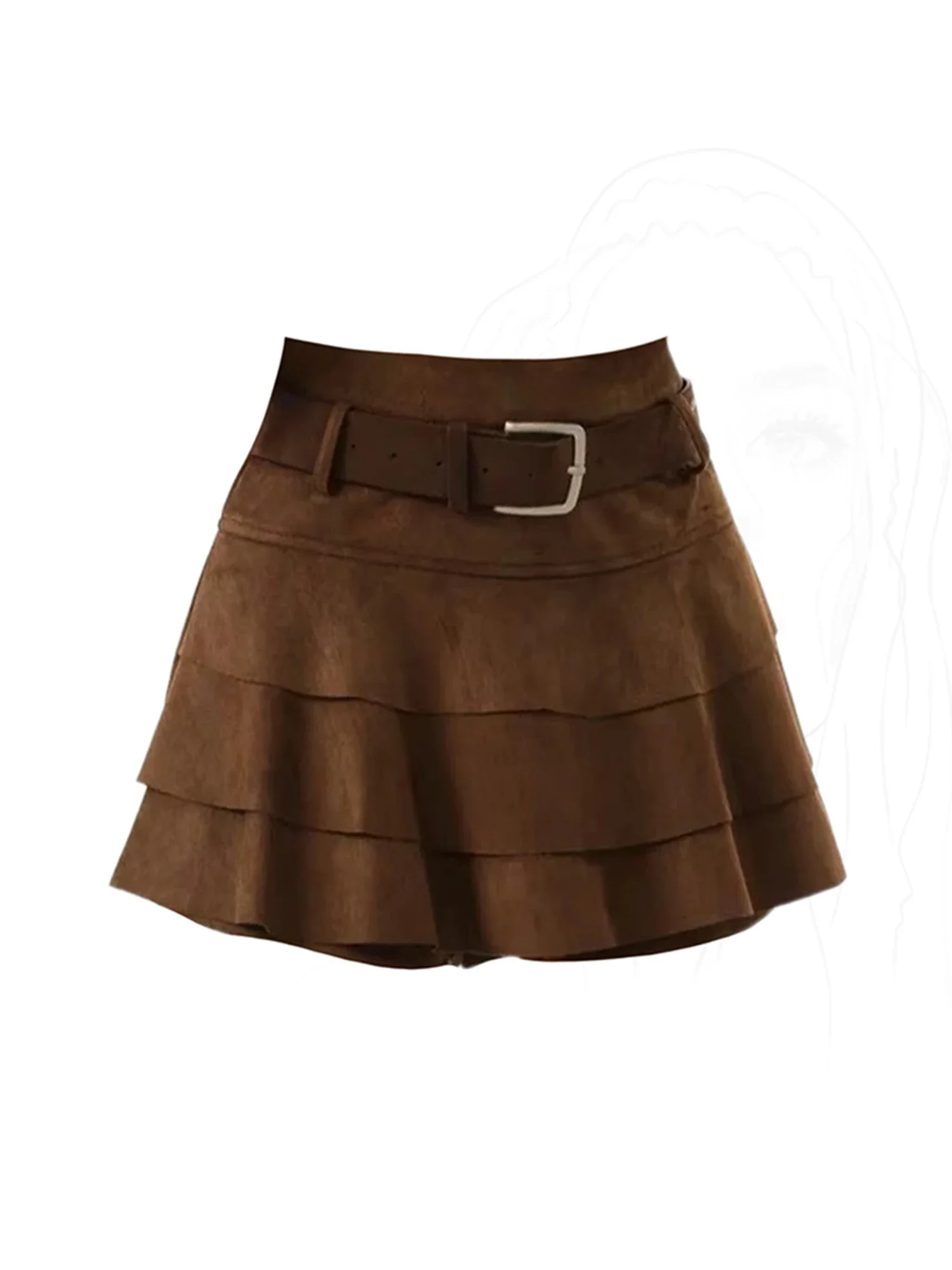 Women's Brown Mini Skirt Vintage Aesthetic High Waist Mini Skirt Harajuku Y2k A-line Oversize Skirts 2000s Clothes Spring Summer