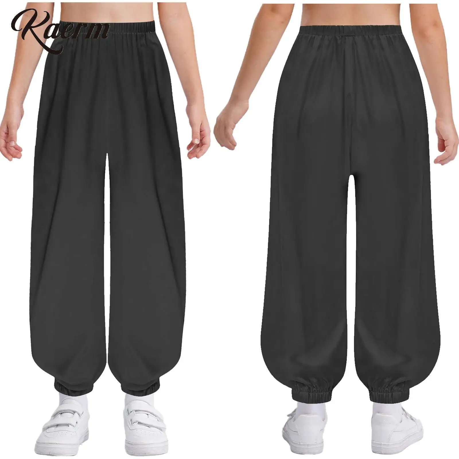 

Kids Boys Girls Traditional Chinese Pants Kung Fu Uniform Tai Chi Wing Chun Martial Arts Performance Pants with Elastic Waist