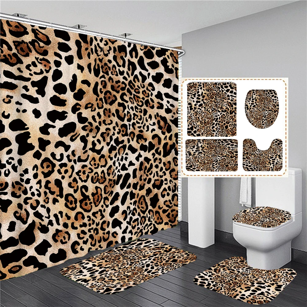 3D Printing Sexy Leopard Pattern Shower Curtain Set Character Floor Cushion Toilet Cover Set Modern Bathroom Curtain Home Decor