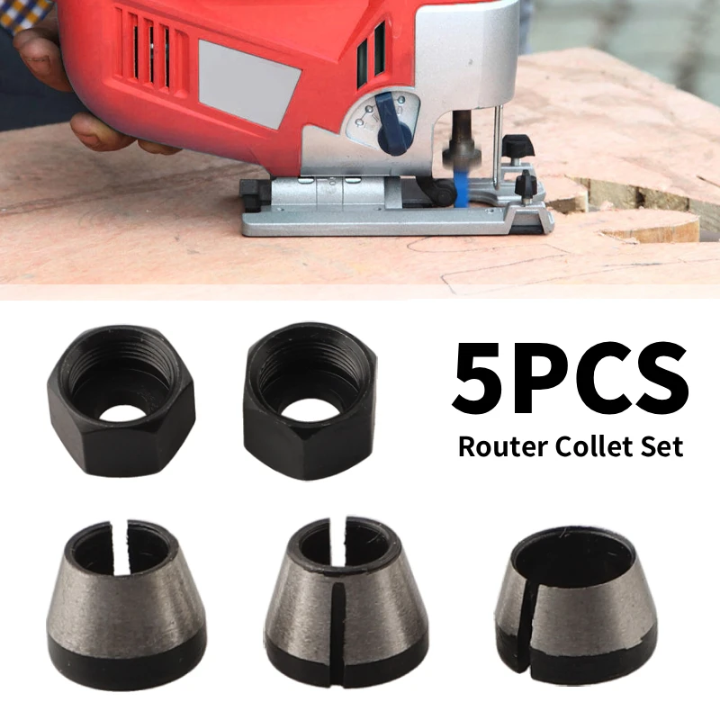 5 pz/set 6/6.35/8mm Fresa Pinza Adattatore Incisione Guarnizioni Macchina Mandrini Trimmer Router Bit Accessori Strumento