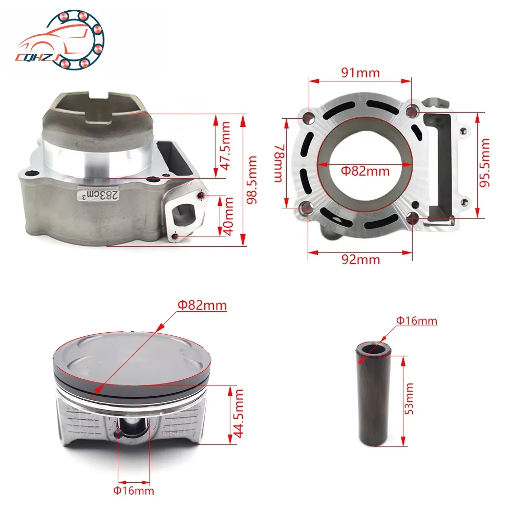 CQHZJ Motorcycle Engine Cylinder Kit 82MM Air Cylinder Block Piston Ring Pin Head Base Gasket Set For ZONGSHEN NC300S 300CC