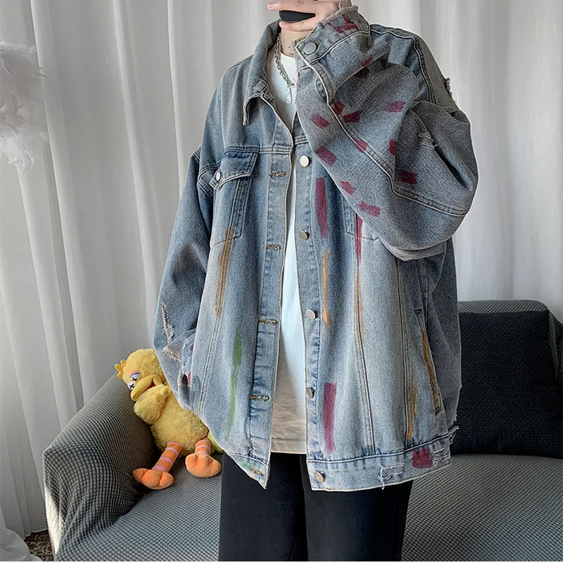 Imagem -04 - Jaqueta Rasgada Feminina Denim S3xl Tie Dye Estética Hip-hop Harajuku Japão Estilo Cabolsas Casais High Street Baggy bf Ins Streetwear