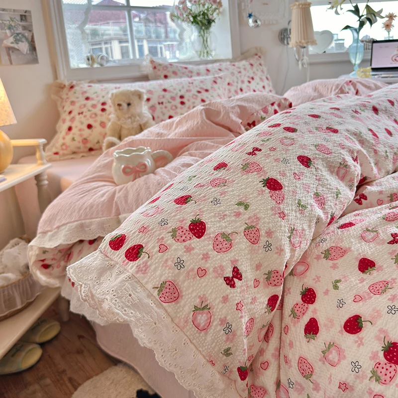 2026 Ins Dopamine Polka Dot Bedding Set, Twin Queen Size Bed Sheet with Pillowcase Class A for School Dormitory Decor No Filling