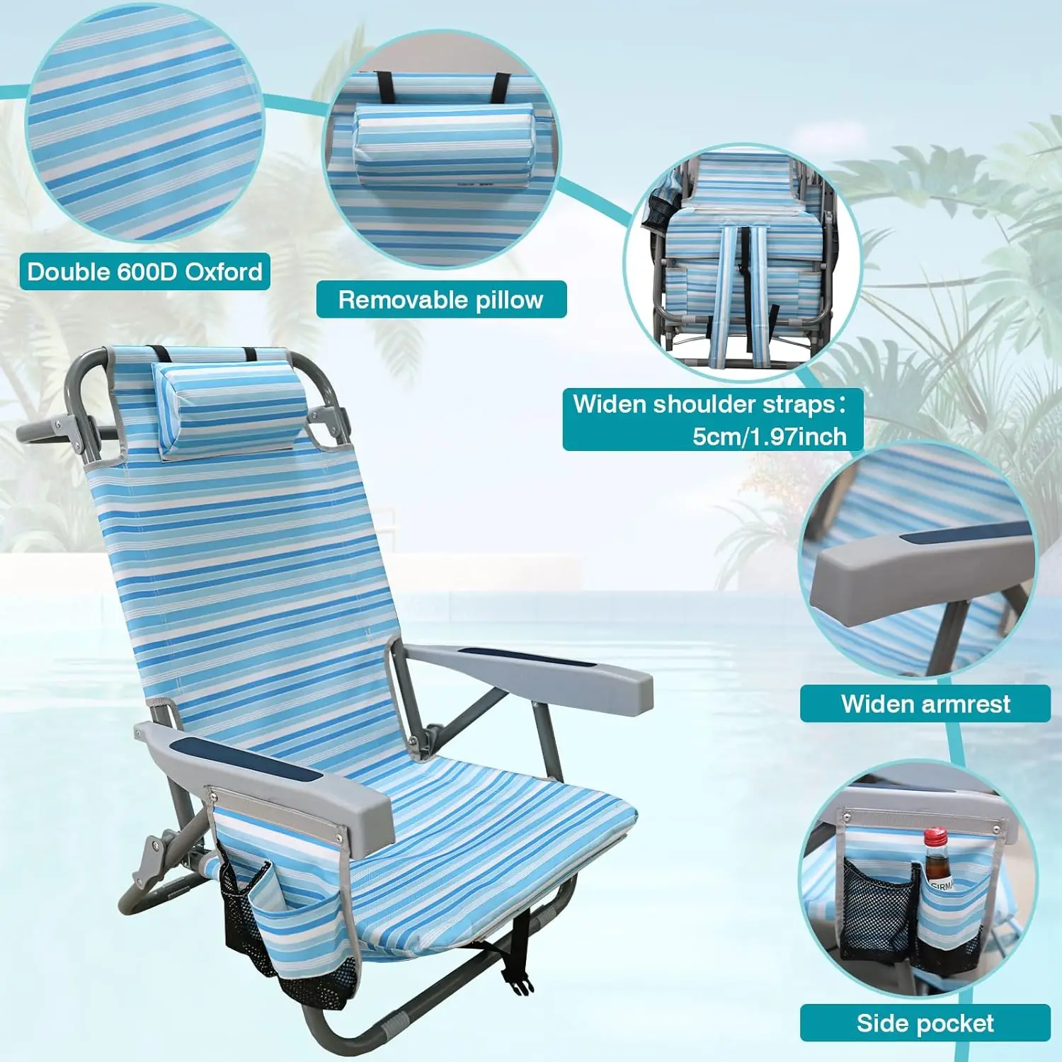 Opvouwbare Strandstoelen Set Van 2 Voor Volwassenen Zwaar Met Campingtafel Draagbare Plat Strandstoel 5