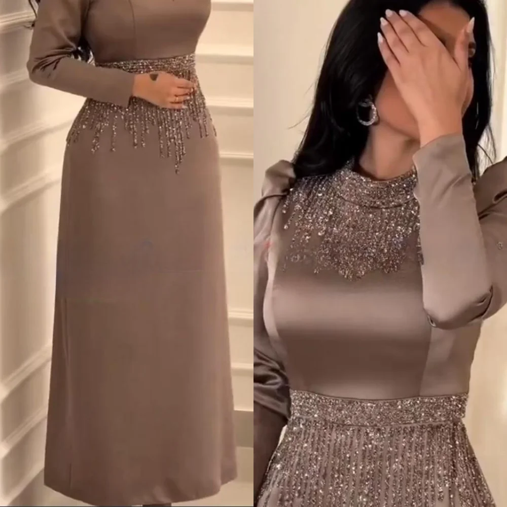 Maßgeschneidertes Ballkleid, Ballkleider, O-Ausschnitt, A-Linie, formeller Abend, Perlenstickerei, Anlasskleid, Vestido De Fiesta Largo Lila – Detail 2