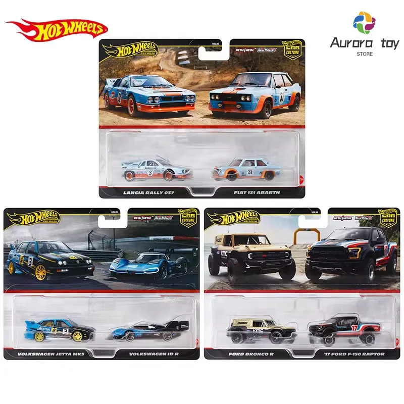 Original Hot Wheels Car Culture Gold Label 2024 Real Riders Series Car Model Alloy 1/6 Dual Car Set Ford Volkswagen Lamcia Gift