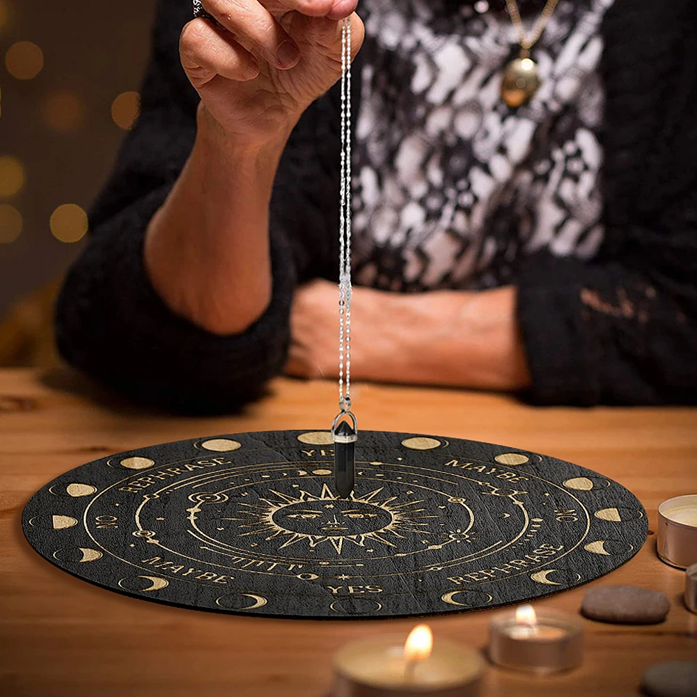 Wood Carving Divination Game Pendulum Sun Galaxy Double Sided Wood Panel Energy Carving Witch Witchcraft Ritual Supplies 15cm