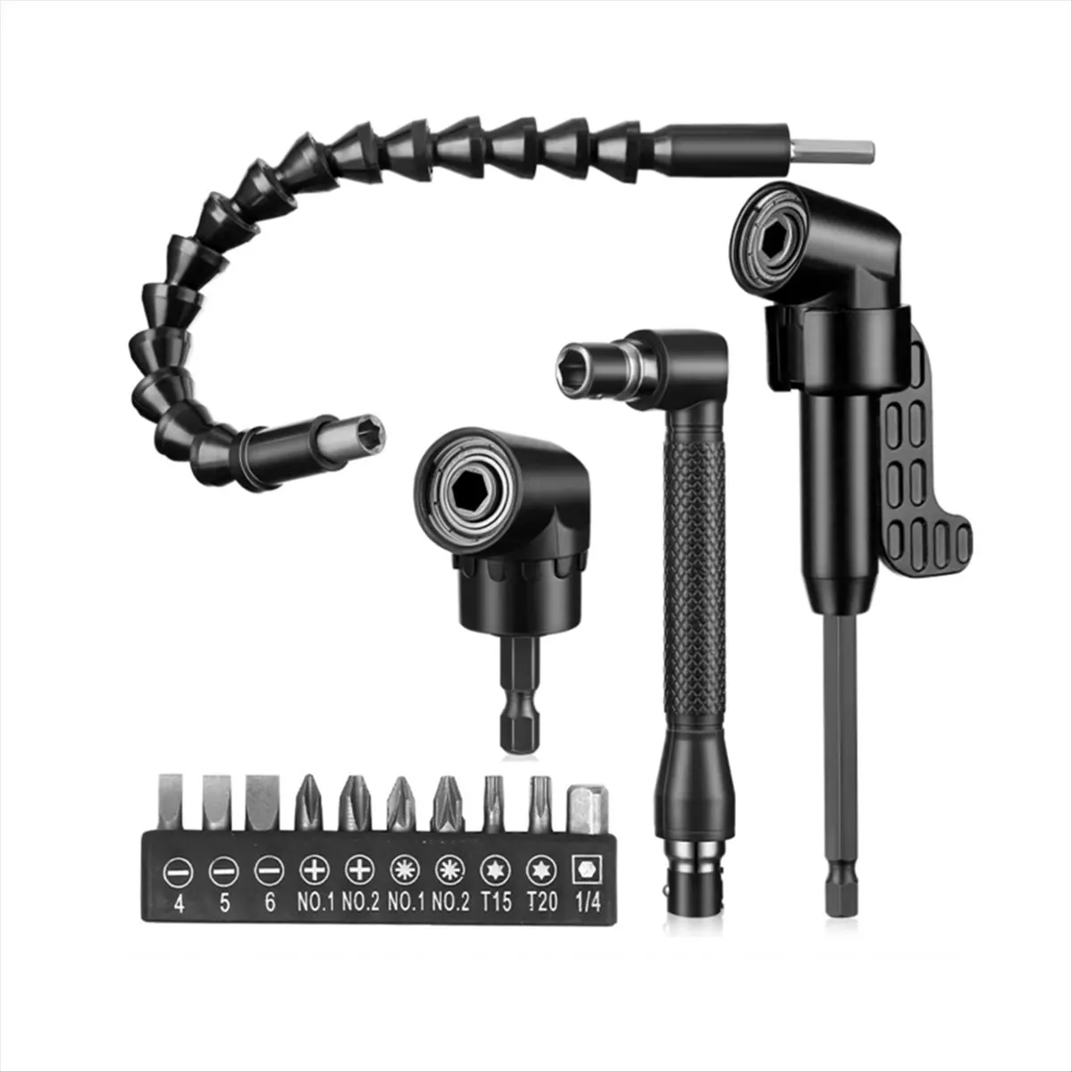 COFA 14 Pcs Flexible Drill Bit Extension Set 1/4 Inch Hex Bendable Drill Bit Extension 105 Right Angle Drill 90 Right Angle