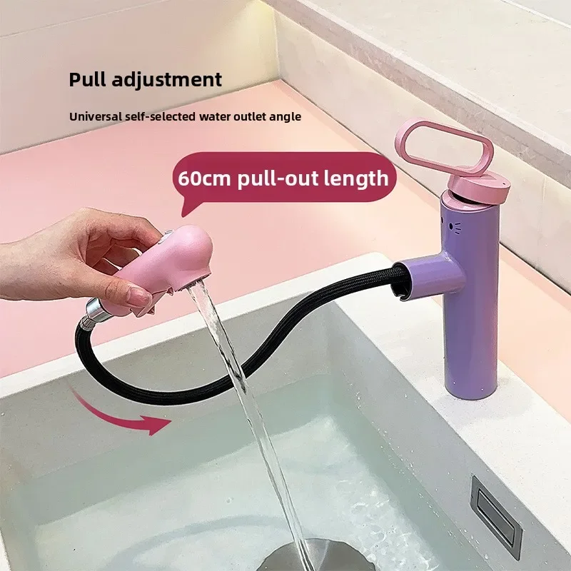 Cute Hot and Cold Water Sink Faucet for Home Use, Pull-Out and Telescopic, for Washbasins and Bathrooms