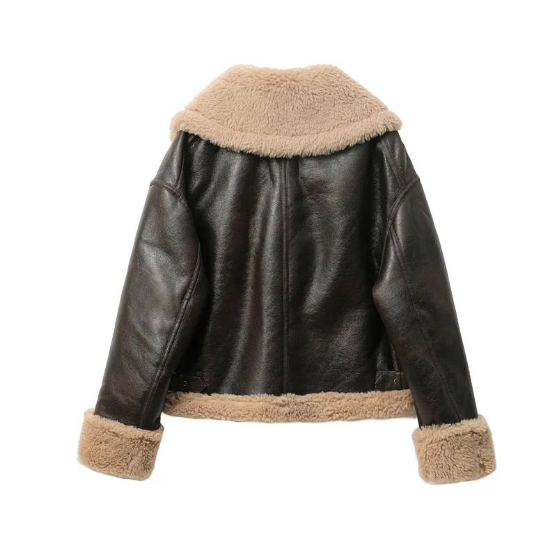 Faux Leather Fur Jacket Female Coat Thick Warmth Streetwear Zipper Overcoat Loose Fit Vintage Outwear Autumn Winter Temperament