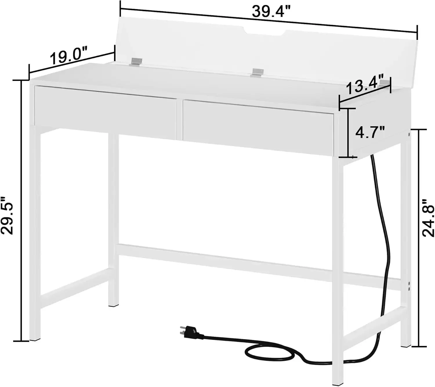 

Computer Desk with USB Charging Ports and Power Outlets, Modern Simple 40 inch White Desk with 2 Drawers, Vanity Desk