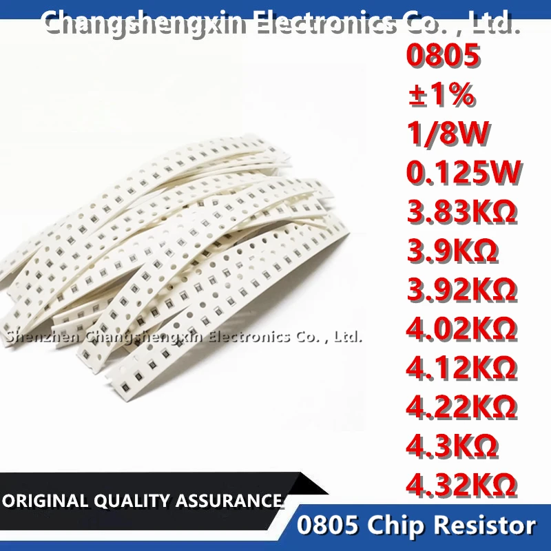 

100PCS 0805 SMT Chip Resistor Tolerance ±1% 1/8W 0.125W Resistance 3.83KΩ 3.9KΩ 3.92KΩ 4.02KΩ 4.12KΩ 4.22KΩ 4.3KΩ 4.32KΩ Ohms