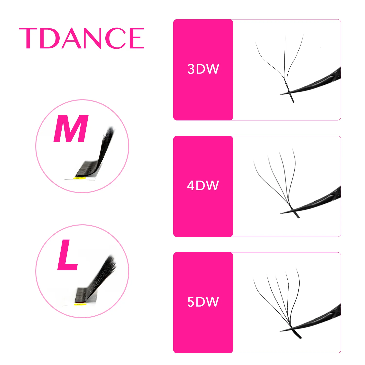TDANCE M/L Curl 3D/4D/5D W cils yeux 0.07 W forme Extensions de cils 7-14mm naturel doux professionnel cils 12 rangées