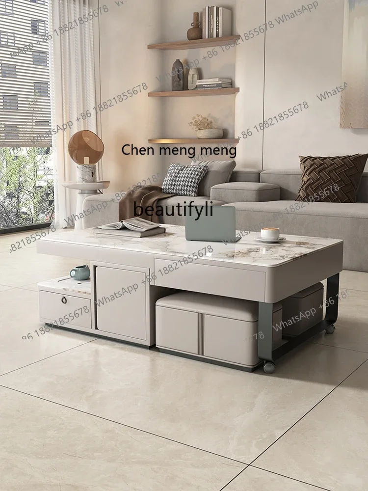 

B7304 ss Modern, simple, multi-functional telescopic tea table integrated with light and luxurious rock plate kung fu tea table