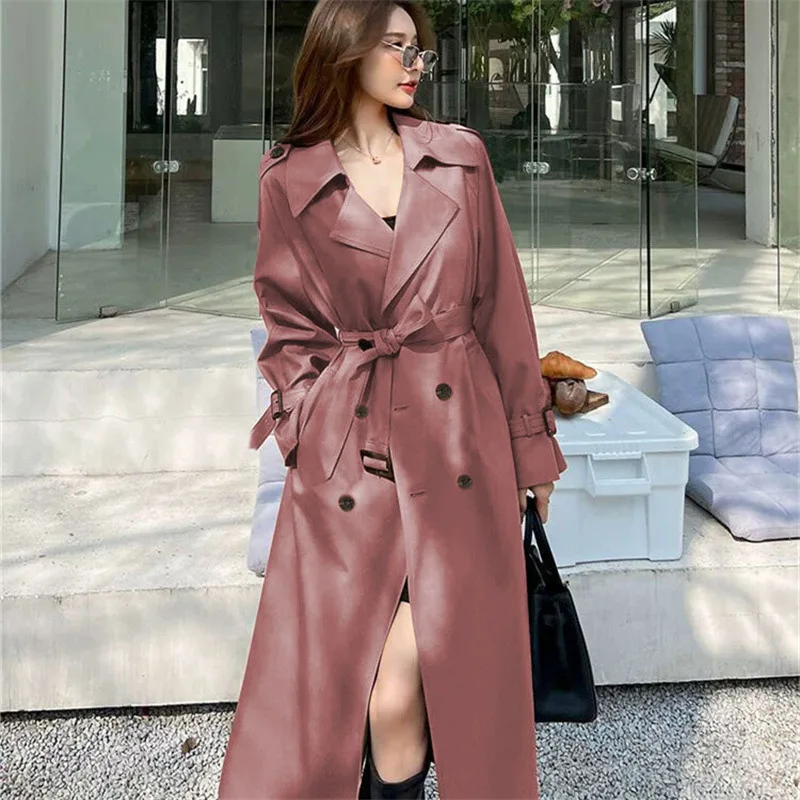 الخريف الشتاء واحدة الصدر بدوره إلى أسفل طوق خندق مكتب معطف سيدة مع الزنانير النمط البريطاني منتصف طول الصلبة معطف المرأة #5