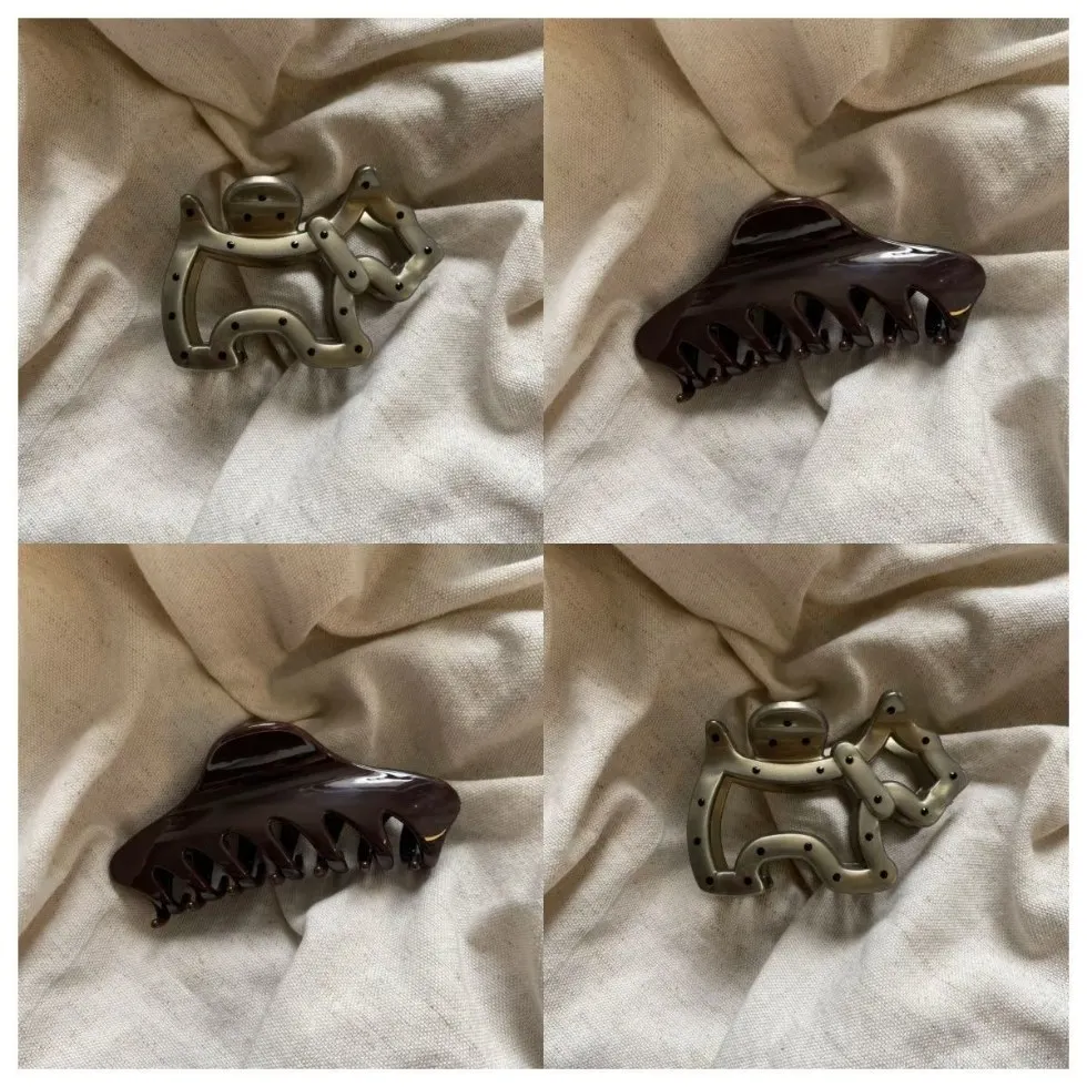 Pinces à cheveux coréennes grises à pois pour chiot et chien, 2 pièces, pinces à cheveux en forme de crabe, dos de la tête, demi-shark, épingle à cheveux, queue de cheval, accessoires pour cheveux