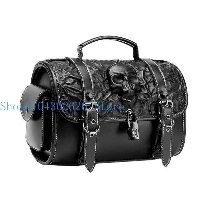 

02DE Heavy Duty Biker Storage Bag Waterproof Design Bike Saddlebag Large Skull Themed PU Leather Accessory for Motorcycles