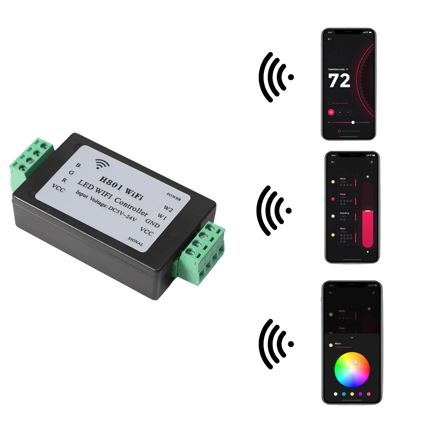 

H801 RGBW Светодиодный контроллер WIFI Светодиодный контроллер RGB Вход постоянного тока 5-24 В для 5050 2835 3528 SMD Светодиодная лента Лента HOT