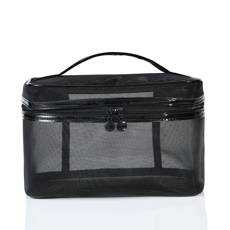 Female Makeup Bag Fashion Mesh Transparent Casual Travel Mini Large Wash Storage Bags Women Black Color Zipper Cosmetic Bag