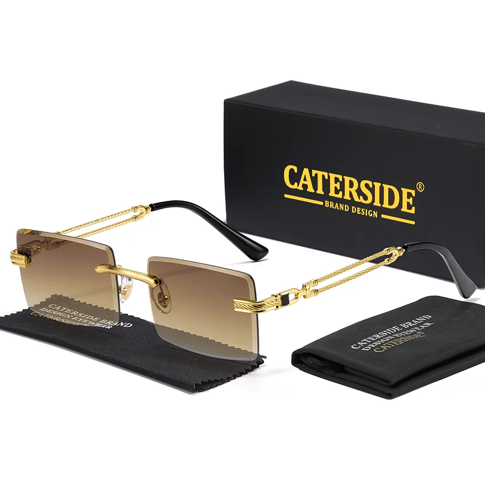 CATERSIDE Men's Frameless Fashion Sunglasses Rectangular Gradient Sun Glasses Women's Outdoor Travel Holiday Gift Glasses UV400