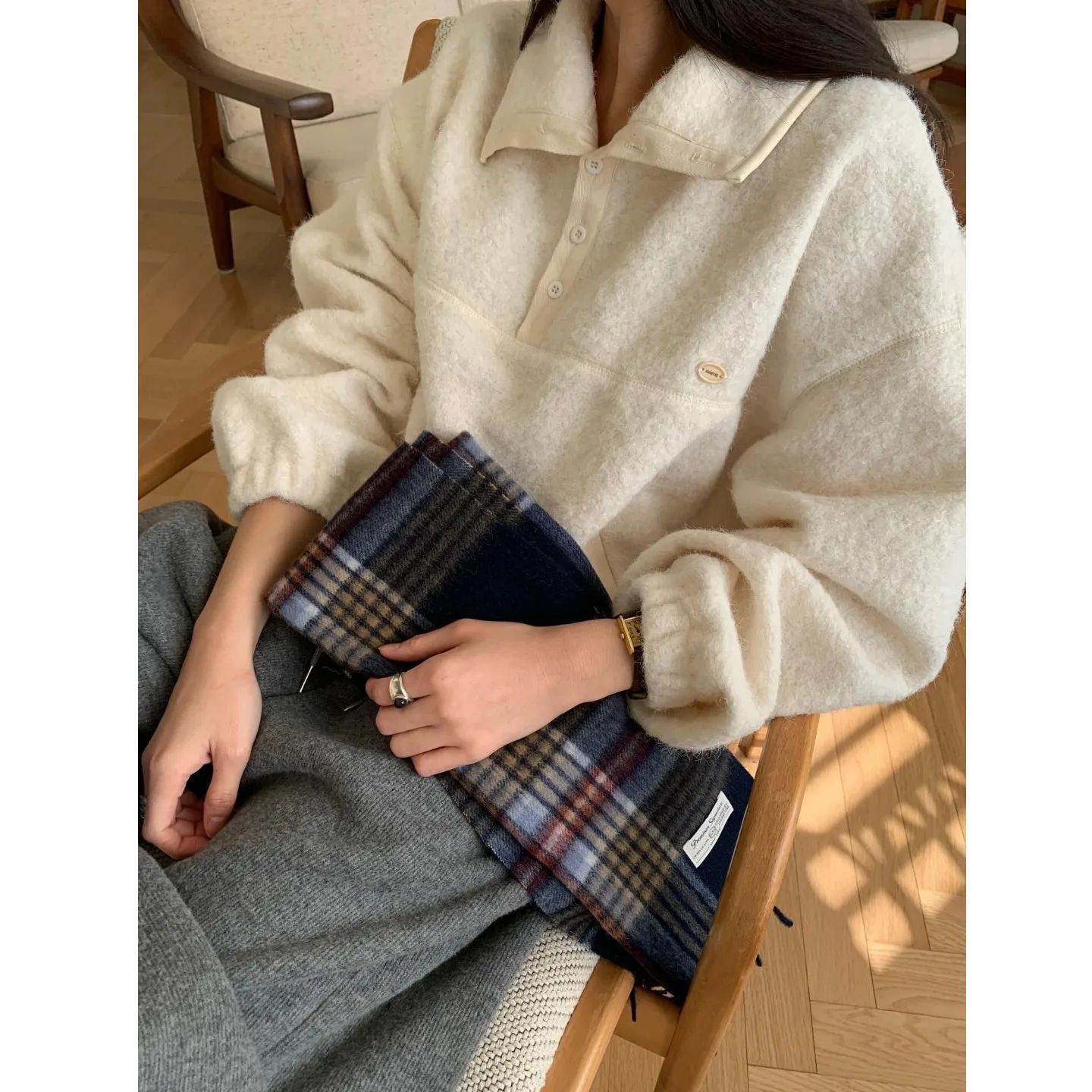 Automne hiver décontracté chaud Sweat Jaet femmes Chic Vintage col Design paresseux haut coréen Sle Streetwear