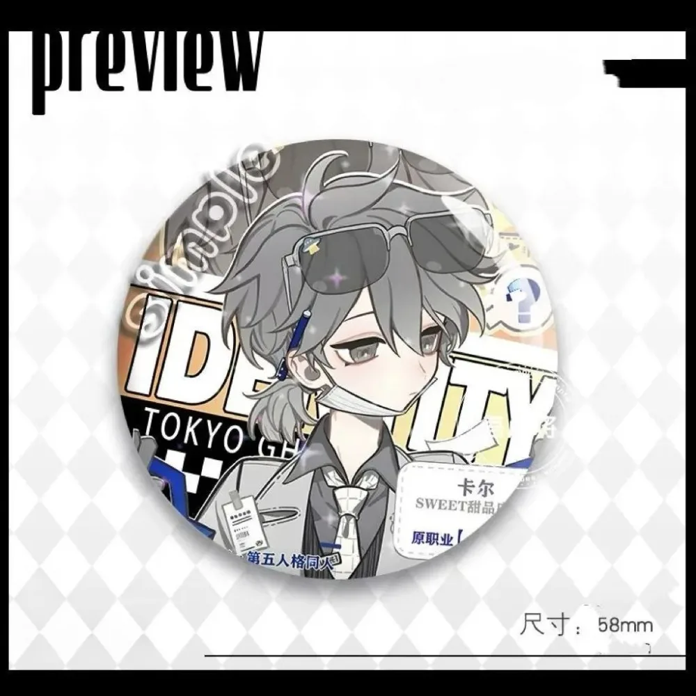 58mm Identity V Badge Bar Metal Brooch Luca Balsa Aesop Carl Mike Morton Anime Game Sweet Dessert Series Character Pin Fans Gift