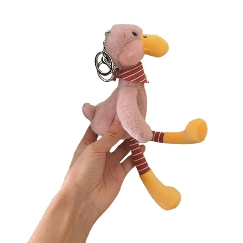 

090B Cartoon Duck Car Keychain Plush Animal Keychains for Backpacks Lovely Soft Stuffed for Doll Women Bags Pendant