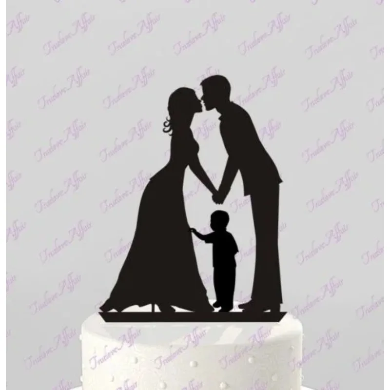 9pcs/3set Family Bride Groom & Child Acrylic Wedding Day Cake Toppers Silhouette