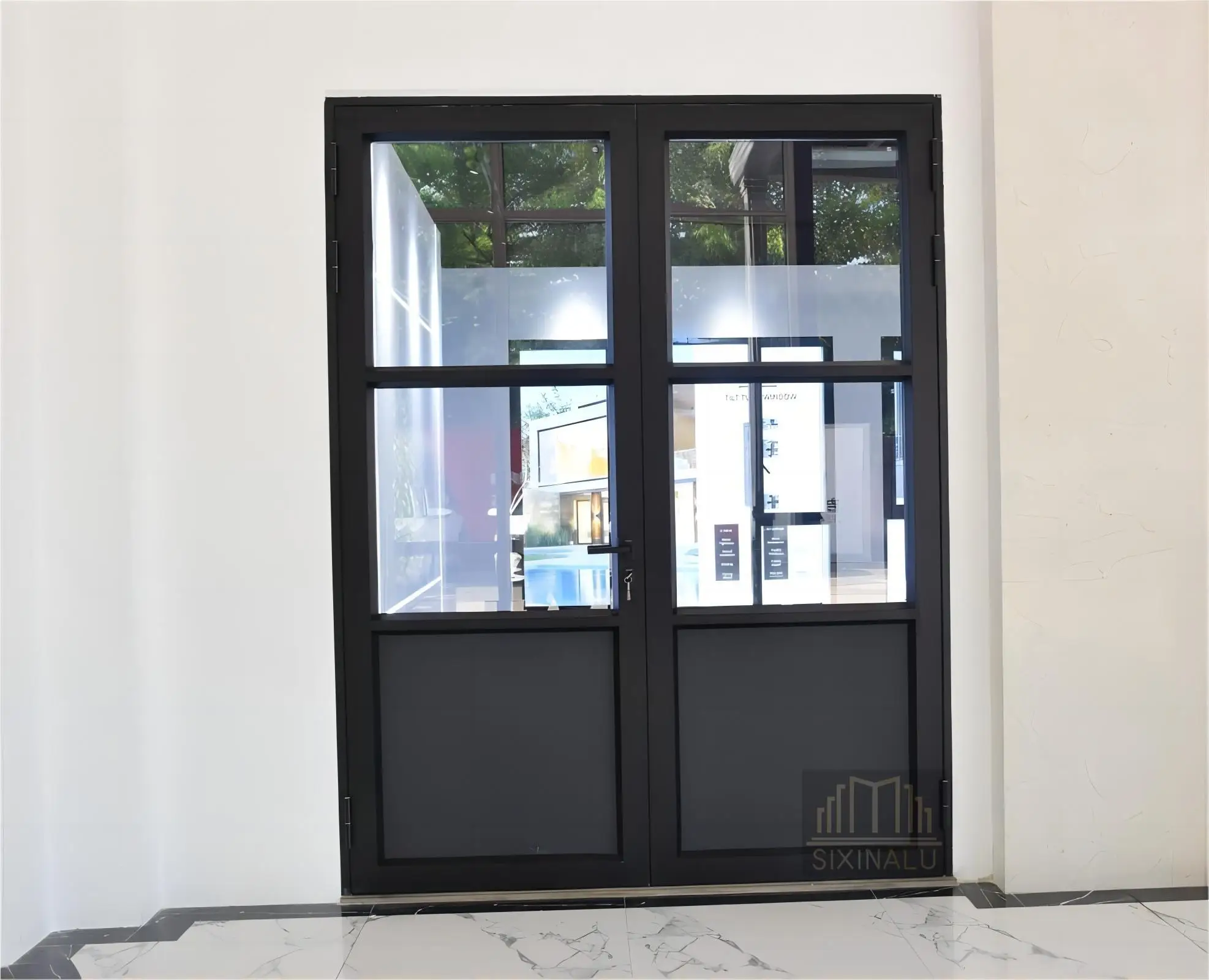 Sixinalu Exterior Doors Home Interior Front Door Entry Aluminum Alloy Profile Casement French Double Door Glass Storm Doors