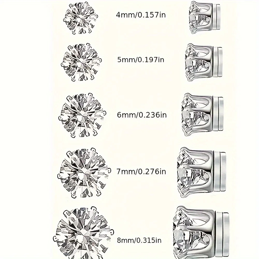5 Pairs/set of Sparkling Clip-on Earrings, Stainless Steel with Sparkling Synthetic Zircon Embellishments, No Piercing Required, Suitable for Both Women and Men.