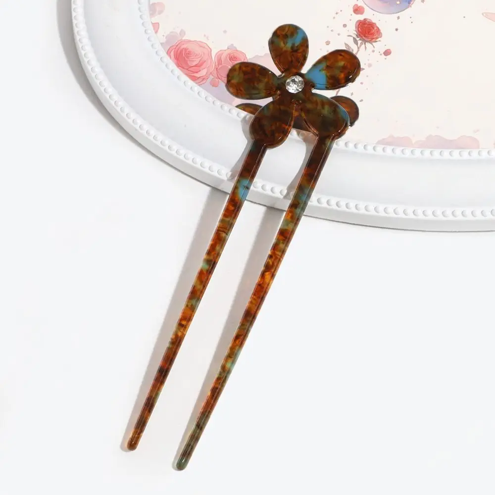 Cute Flower Acetic Acid Hair Stick Multicolor Korean Style U-shaped Hairpin Elegant Sweet Butterfly Hair Fork Hanfu Headwear