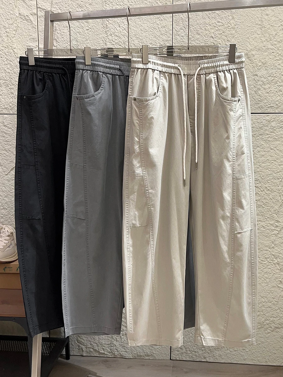 Men's Casual Straight Leg Pants Elastic Waist Lightweight Breathable Lenzing Blend Spring Summer Fashion High Waist Trousers