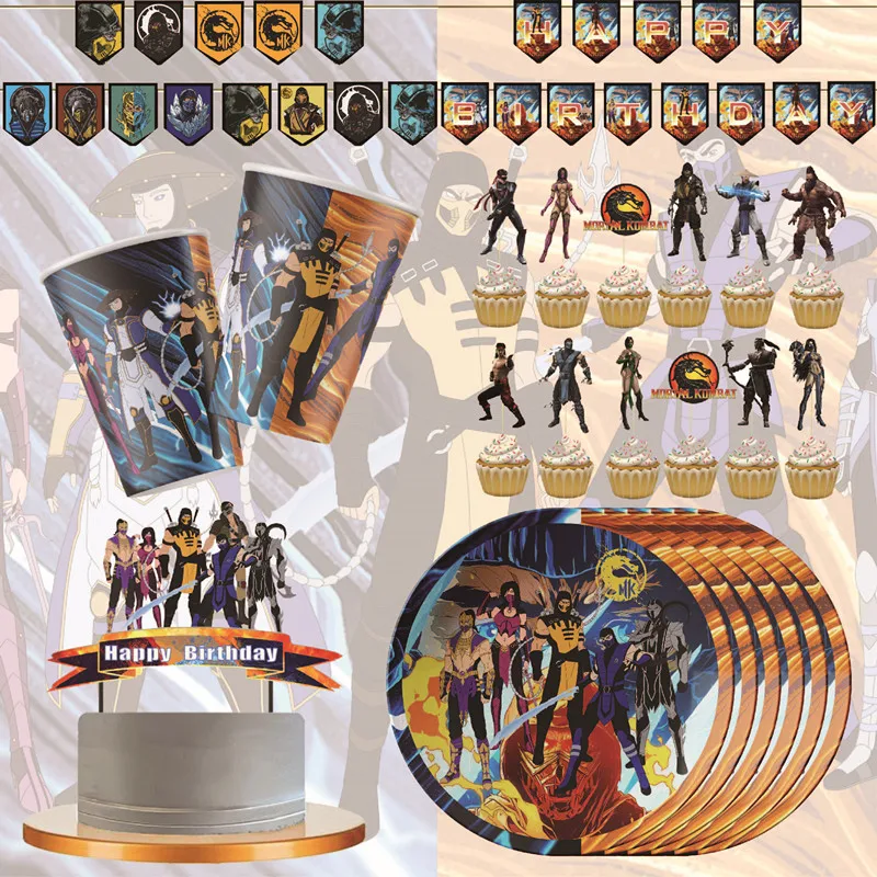 MORTAL KOMBAT Kids Birthday Party Decoration Paper Cup Plate Napkin Festival Party Supplies Baby Shower Disposable Tableware Set