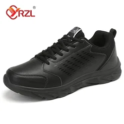YRZL Black Artificial Leather Sports Shoes for Men High Quality Casual Shoes Waterproof Outdoor Non-slip Comfortable Men Shoes