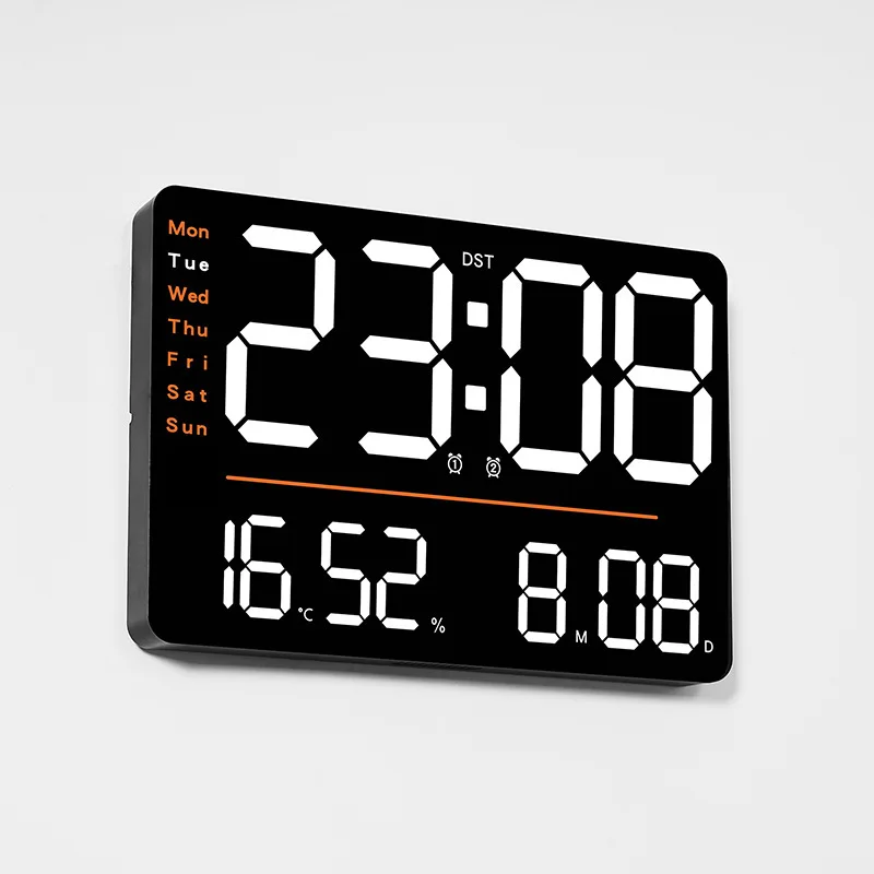 Large Digital Wall Clock Humidity Temperature and Date Week Display Night Mode Table Alarm Clock 12/24H Electronic LED Clock