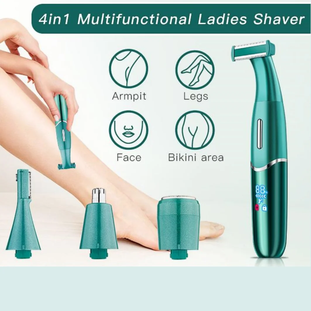 4 في 1 المناطق الحميمة حلاقة ماكينة حلاقة النساء بيكيني خط الحلاقة الحساسة كرات البيض العانة الشعر الحلاقة المتقلب الوجه اللحية المقص