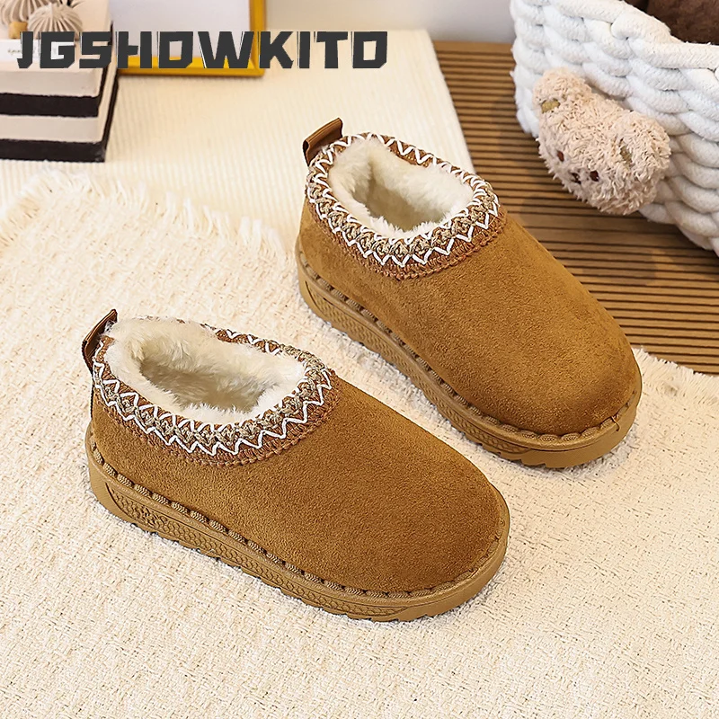 JGSHOWKITO Children Winter Cotton Shoes Thick Bottom Warm Outdoor Causal Shoes for Boys Girls Thermal Non-slip Kids Plush Shoes