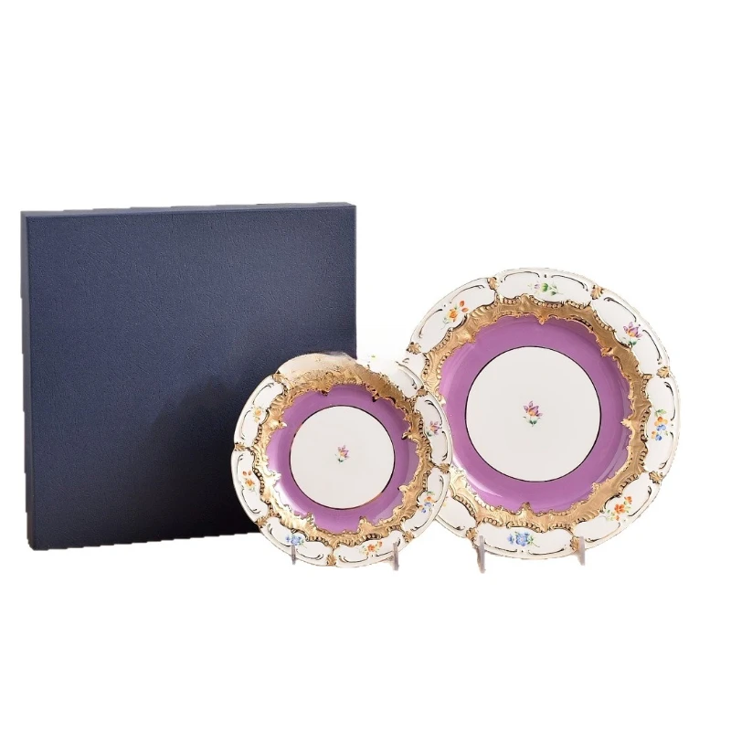 Traditional retro European court style ceramic plate bone china tableware set western food steak snack cake plate
