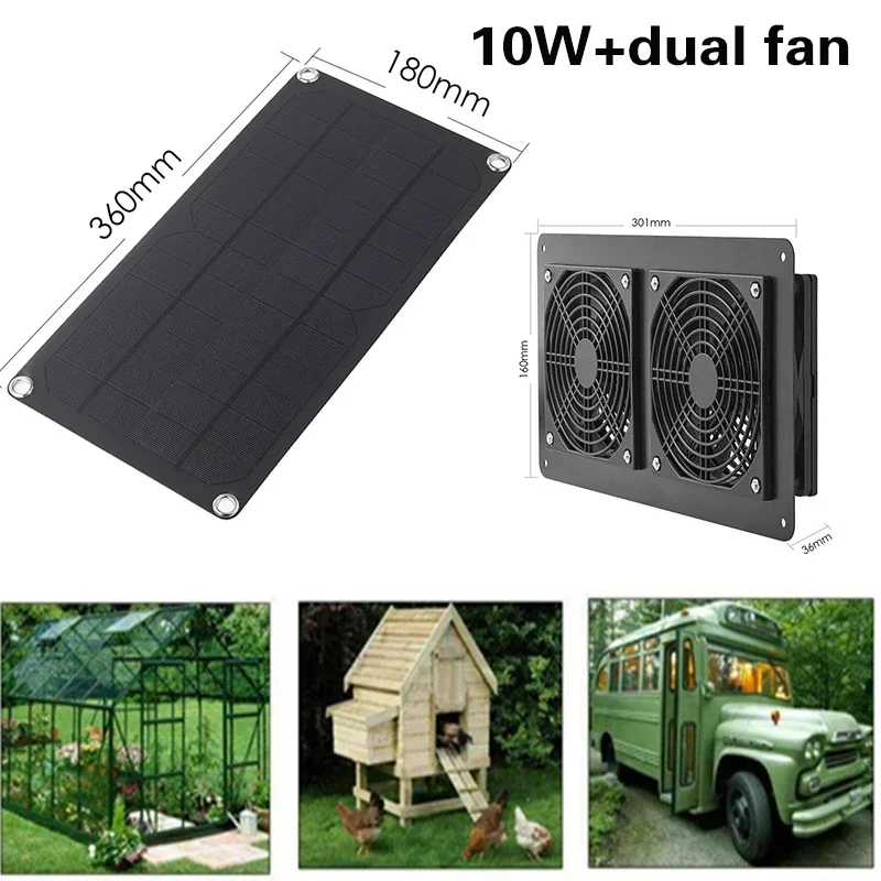 30W 12V Solar Exhaust Fan Air Extractor 12cm Mini Ventilator Solar Panel Dual Cooling Fan for Dog Chicken House RV Greenhouse