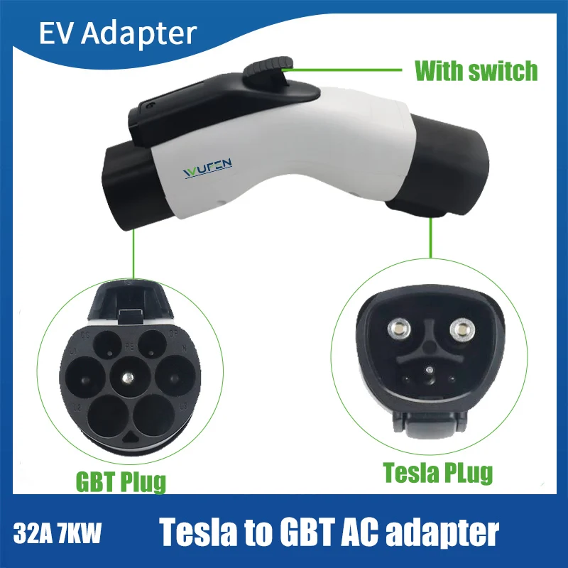 WUFEN Tesla To GBT Adapter New Energy Electric Vehicle Charging Gun Converter Head Suitable For GB Charger Converter with switch