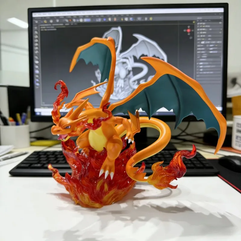 in-stock-pokemon-charizard-action-figure-fire-flame-base-wing-design-anime-statue-pvc-collectible-model-toy-gift-desk-ornament