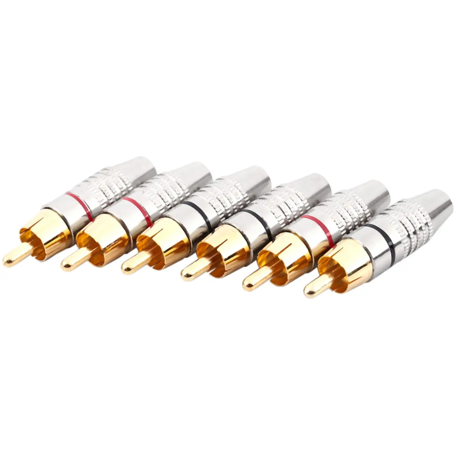 RCA Male Plug Adapter, Audio Phono Gold Plated Solder Connector,Hi End - 6-Pack,silver