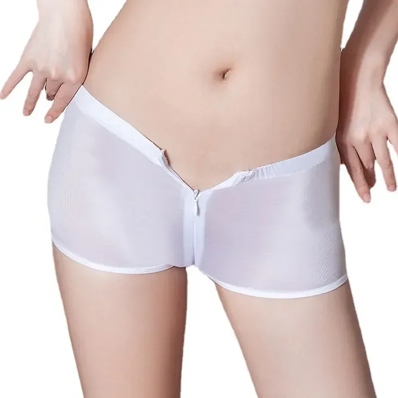 Zipper Open Crotch Boxer Shorts for Women Girls Sexy Underwear Bragas Abiertas Mujer Female Lingerie Lady Intimate Panties