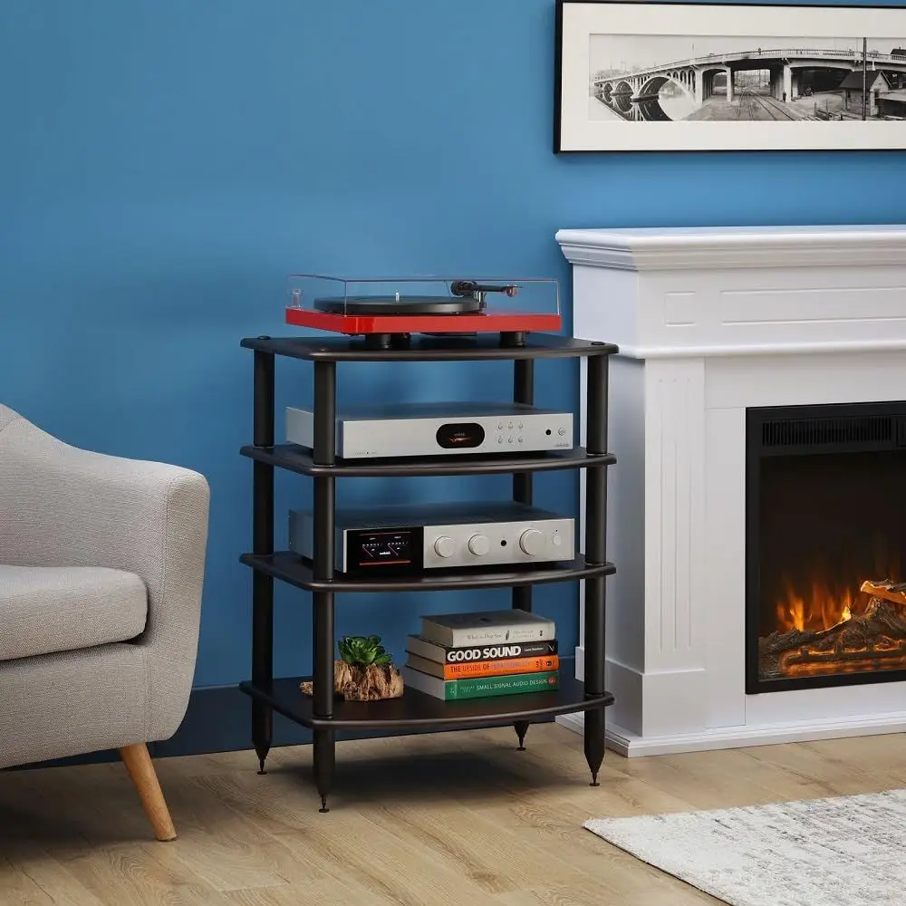 Audio Vulcan Four Shelf Audio Rack, Media Stand, and Components Cabinet 4 Shelf Espresso